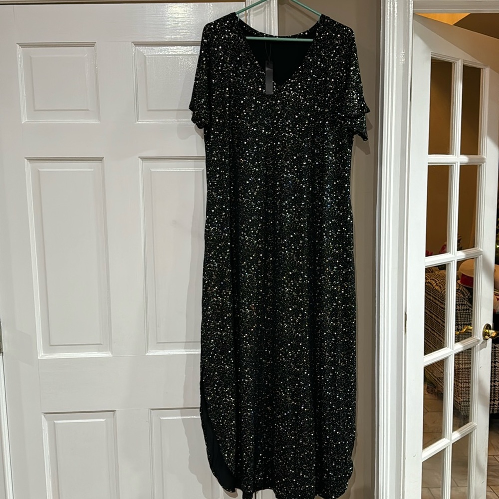 Huskary XXL black and silver maxi dress NWT